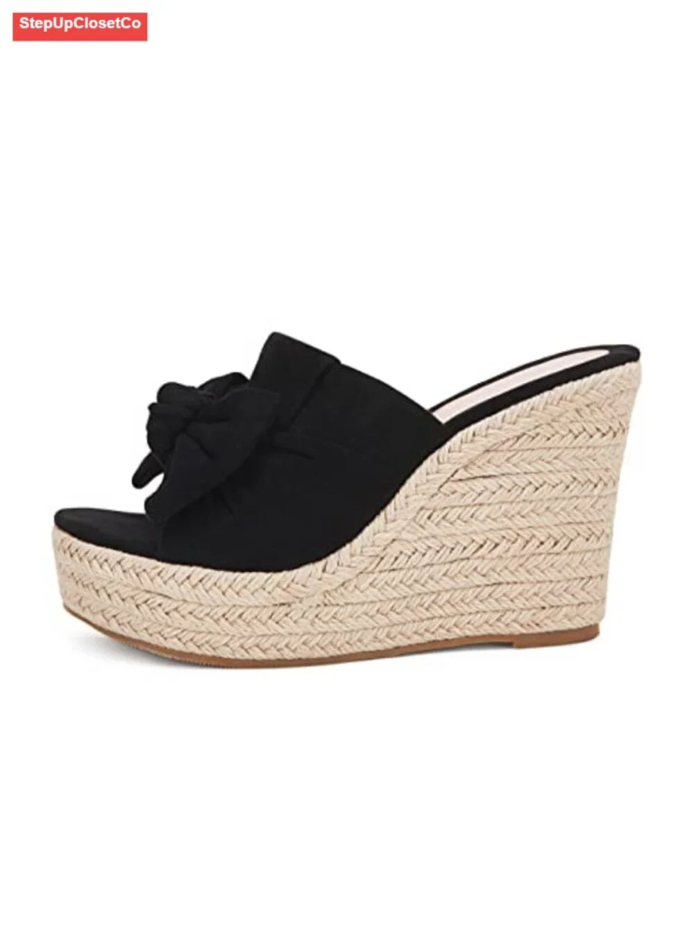 Espadrille Wedge Sandals Slip On Bow Tie Open Toe Wedge Heel Platform Mules